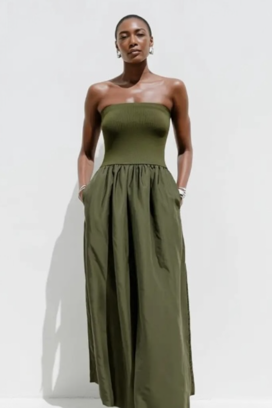 STORM POCKETED STRAPLESS MAXI DRESS
