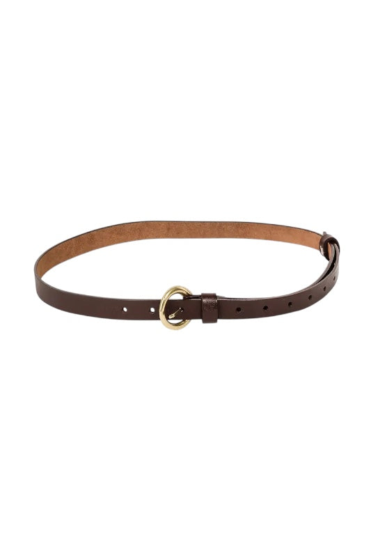CIRCLE BUCKLE LEATHER BELT - BROWN