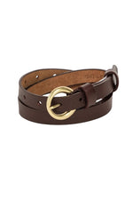 CIRCLE BUCKLE LEATHER BELT - BROWN