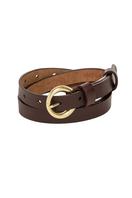 CIRCLE BUCKLE LEATHER BELT - BROWN