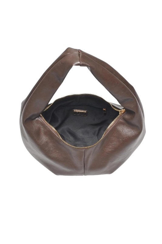 SEE YOU SOON LEATHER SHOULDER BAG - CHOCOLATE