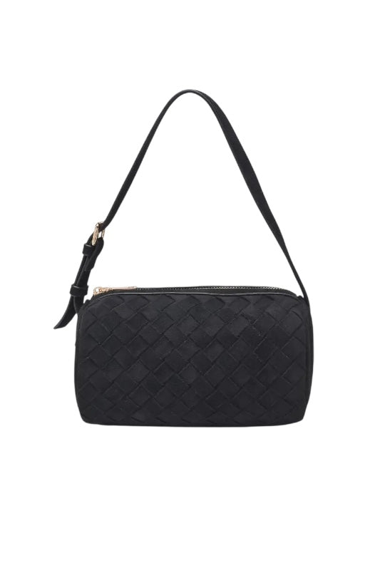 RAE FAUX SUEDE WOVEN SHOULDER BAG