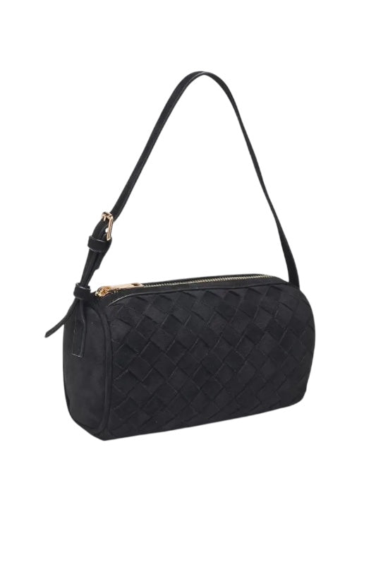 RAE FAUX SUEDE WOVEN SHOULDER BAG