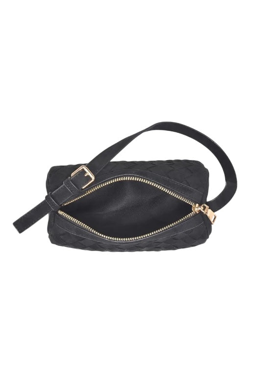 RAE FAUX SUEDE WOVEN SHOULDER BAG
