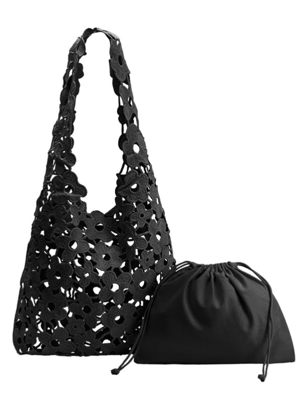 SANTORINI WOVEN FLORAL SHOULDER BAG