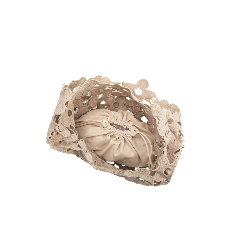 SANTORINI WOVEN FLORAL SHOULDER BAG - TAUPE
