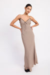 ALWAYS LATE PLAID MAXI DRESS - BROWN/PINK