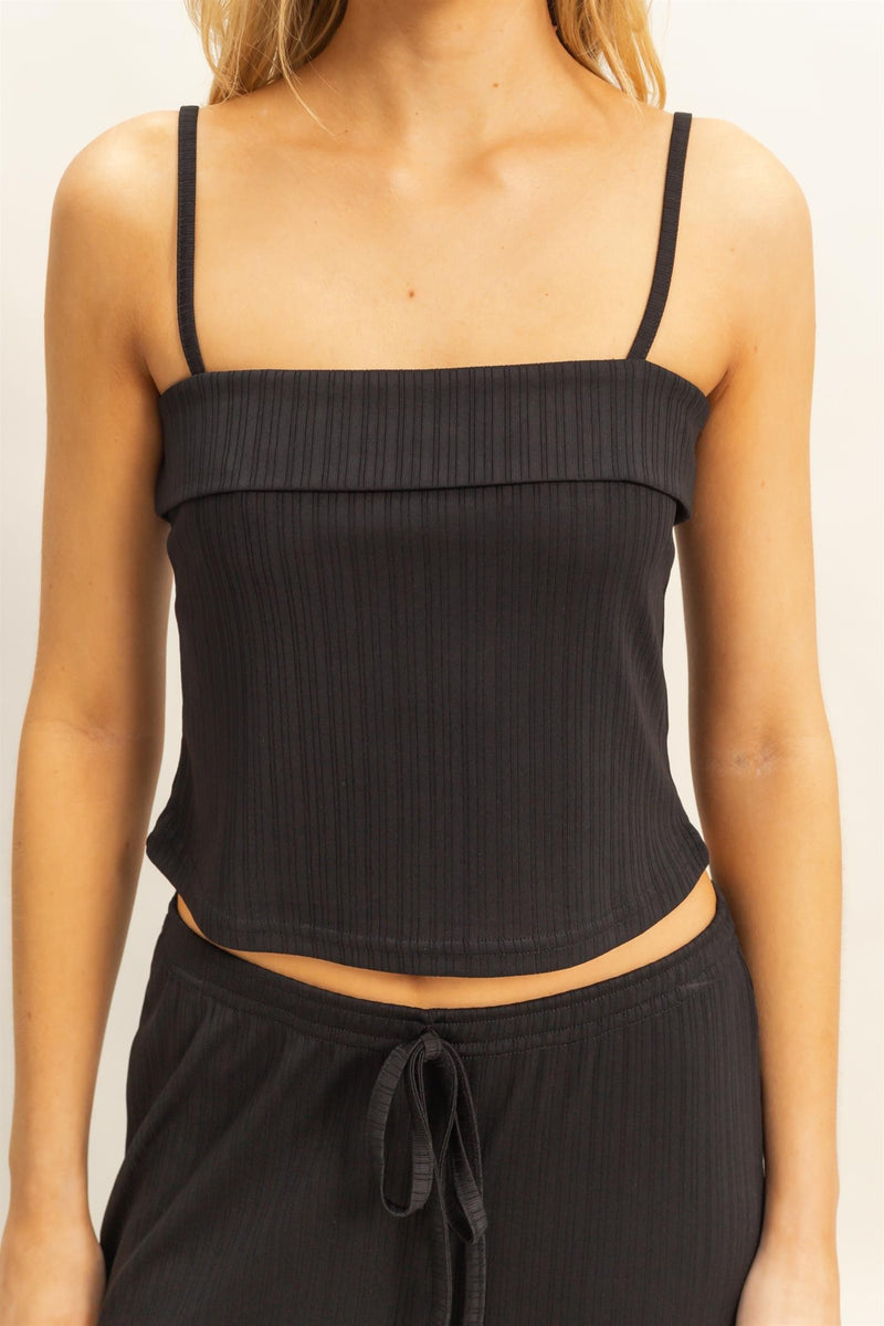 STREET STYLE RIBBED CAMI AND PANTS SET