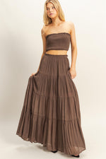 CABO SMOCKED TOP AND MAXI SKIRT SET - BROWN