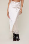 FOREVER YOUNG LACE HEM SATIN MIDI SKIRT