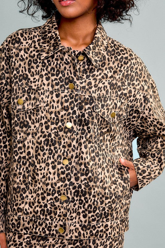 FREE SPIRIT LEOPARD PRINT TRUCKER JACKET