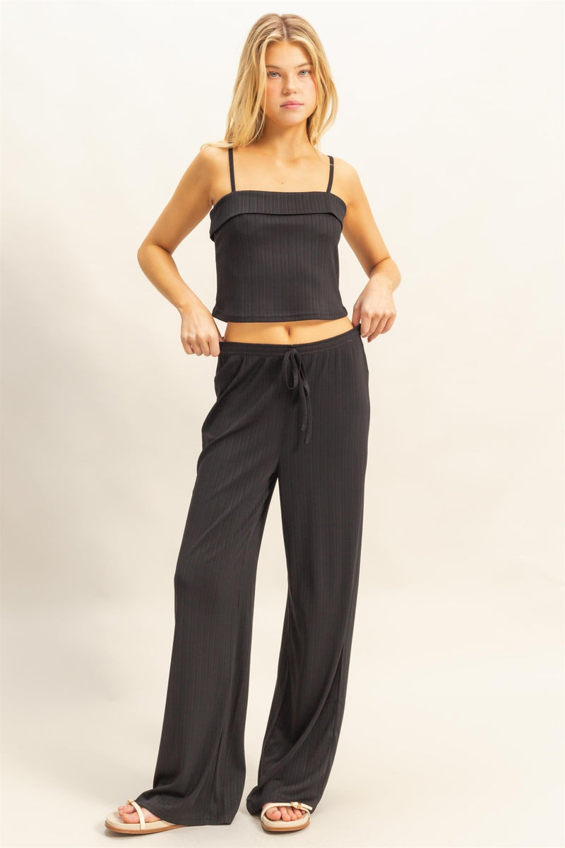 STREET STYLE RIBBED CAMI AND PANTS SET