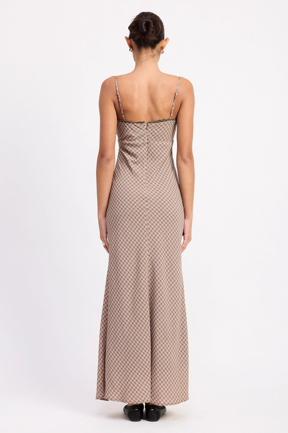ALWAYS LATE PLAID MAXI DRESS - BROWN/PINK