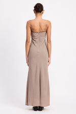 ALWAYS LATE PLAID MAXI DRESS - BROWN/PINK
