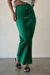 green satin maxi skirt with waist tie